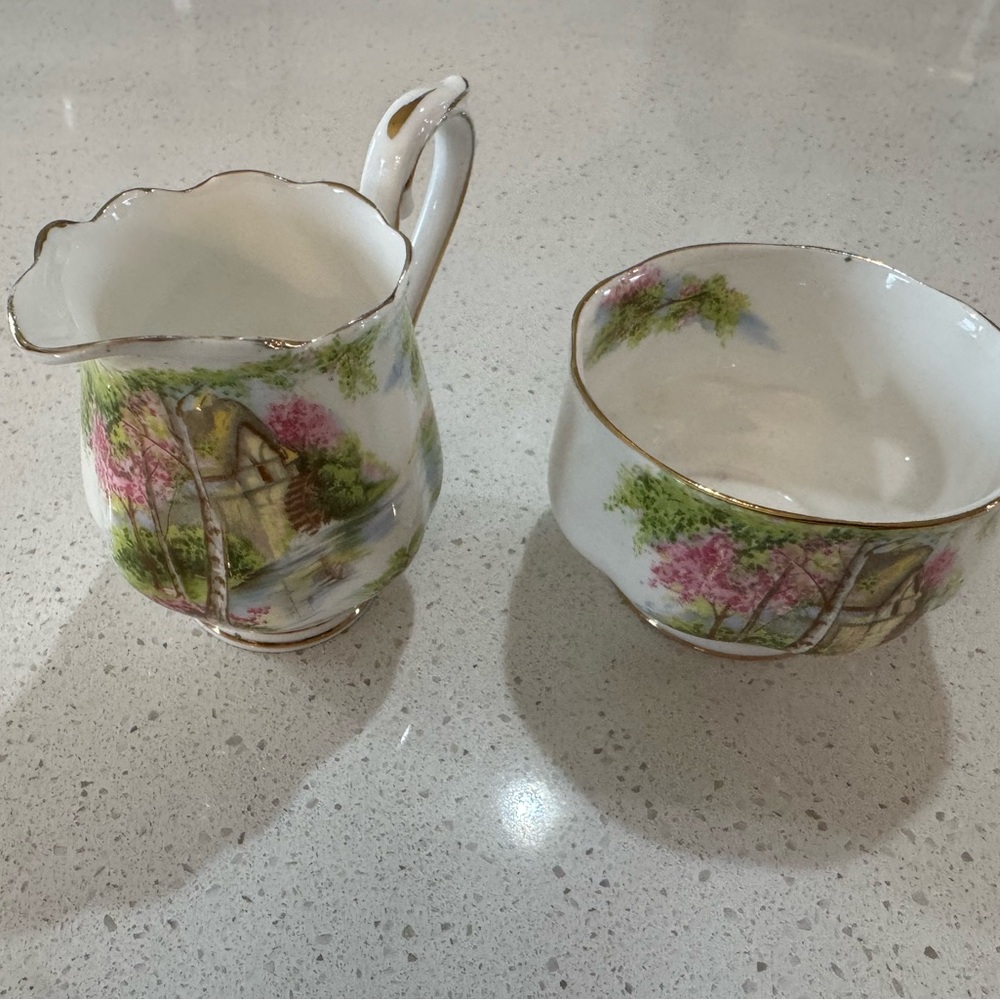 Royal Albert “The Old Mill” Sugar Bowl & Creamer